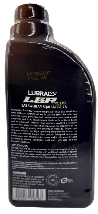 LUBRAL SAE 5W-30 API SQ/ILSAC GF-7A - CJ 12/946 ML